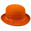 Women's Fashionable Orange Mini Felt Bowler Hat with GG Band and Bow Trim